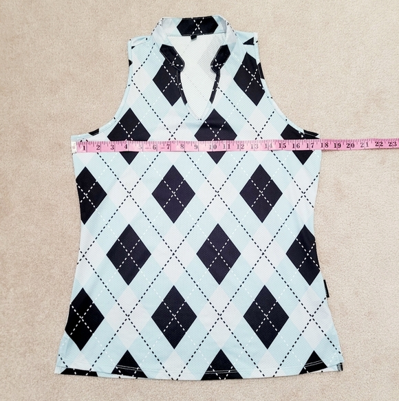Soneven Women Sleeveless Golf Polo Shirt Argyle Blue Size Small Moisture Wicking - Picture 6 of 10